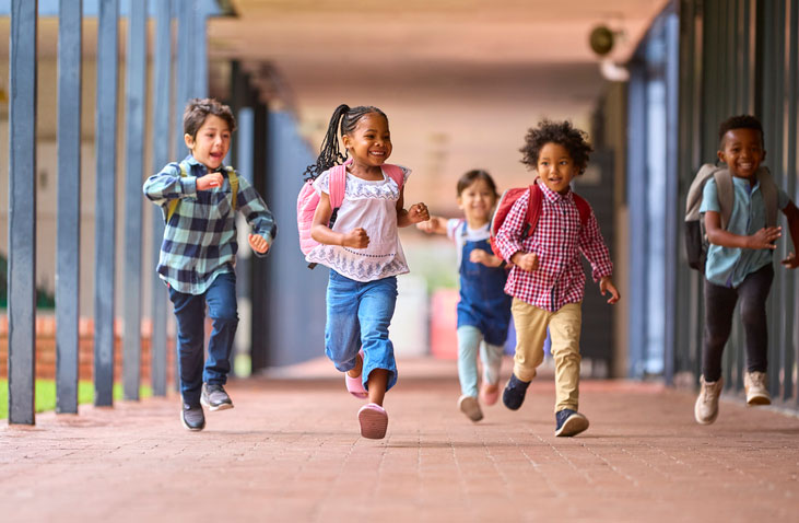 children running in outside halls