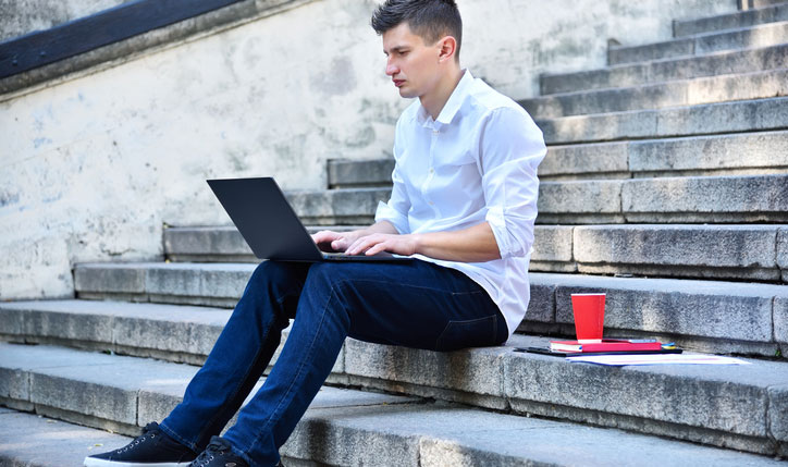 studying outside on the stairs