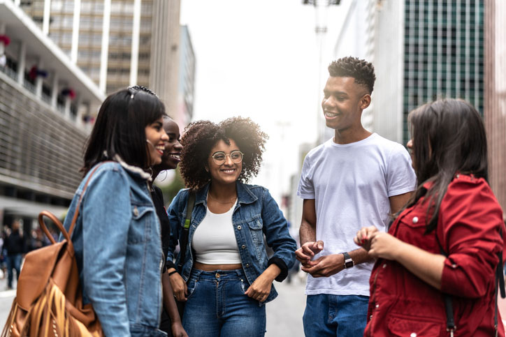 group of diverse new yorkers visiting outside